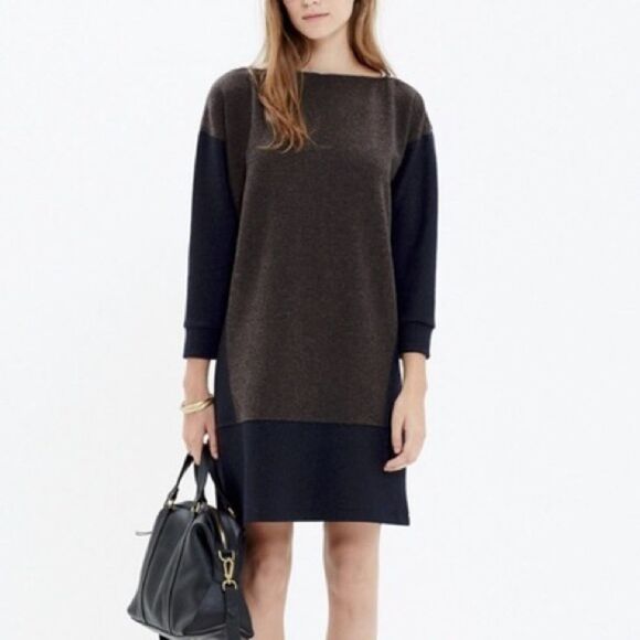 MADEWELL Wool Colorblock Shift Mini Dress Brown Blue S - Picture 1 of 10